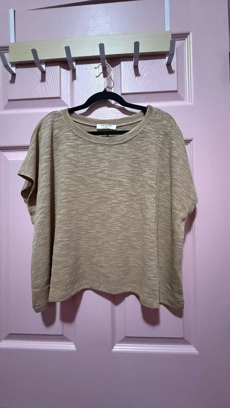 Zenana Women's Beige Slub Knit Oversized Short Sleeve Top